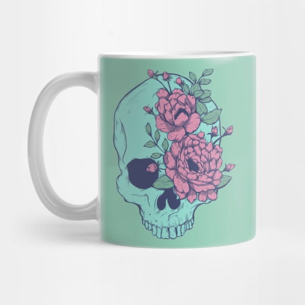 Blue Floral Skull by Jess Adams